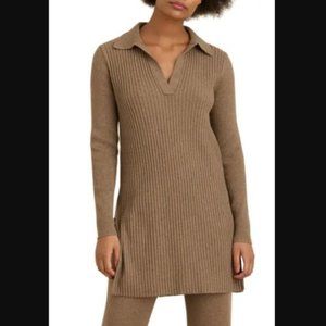 Alex Mill Women's Brown Ribbed Polo Tunic Sweater